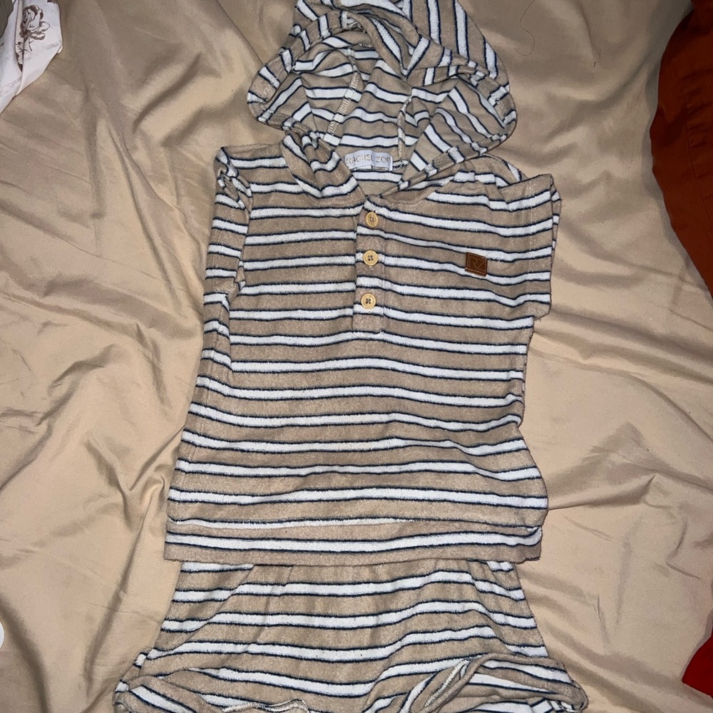 Rachel Zoe Tan and Navy Striped Hoodie Set